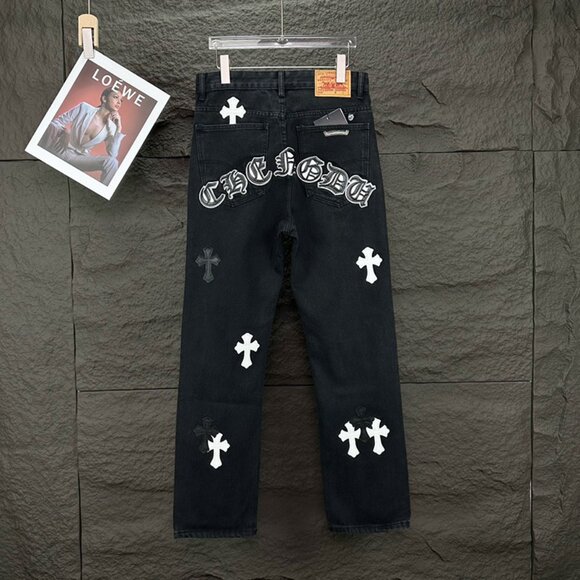 Chrome Hearts Black And White Cross Patch Washed Jeans - Picture 2 of 9